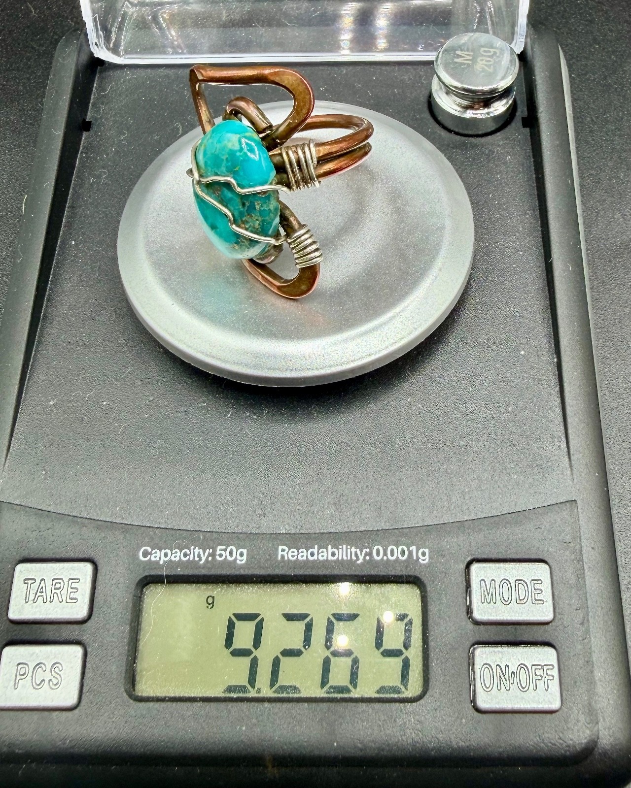 Artisan Mixed-Metal Copper Turquoise Wire Sterling Silver Wrapped Ring Sz 6