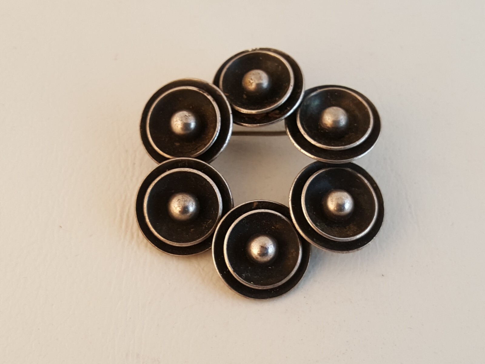 Vintage modernist sterling silver circular pin brooch N.E. From Denmark