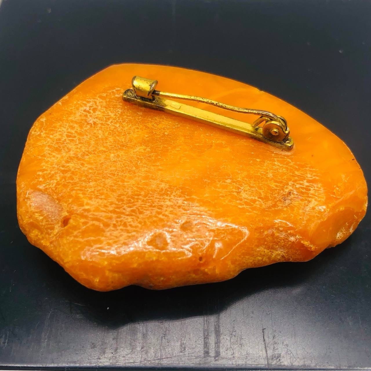 Vintage Butterscotch Landscape Natural Baltic Amber Brooch Egg yolk USSR