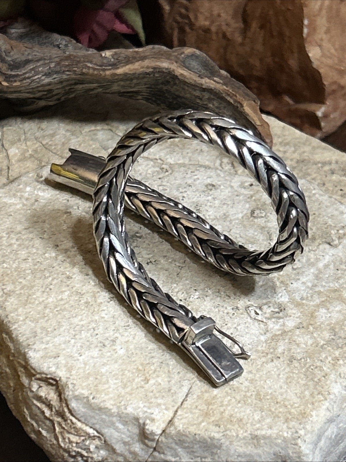 41. Vintage 925 Sterling Wheat Link Chain Bracelet 8″, but fit 7 1/8″ , 54.2g