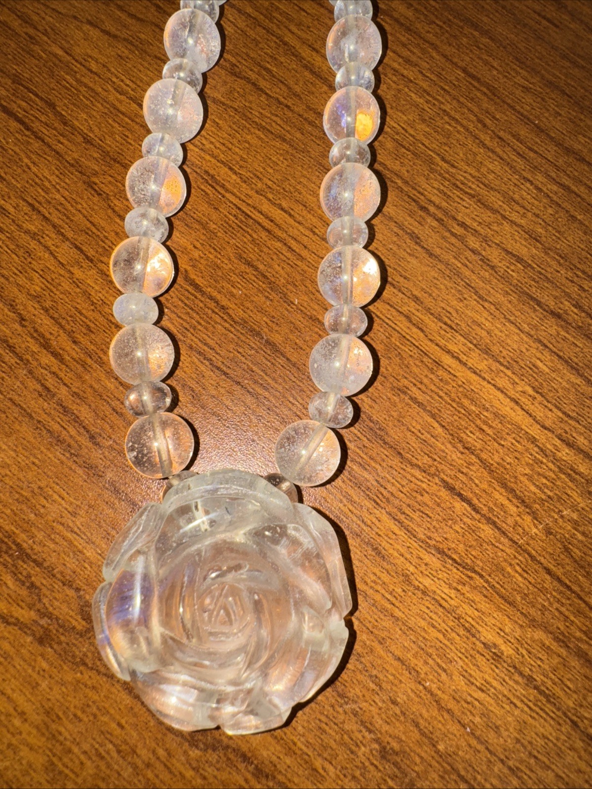Sparkling Vintage Rock Crystal Glass Bead Necklace with Fish Hook Clasp