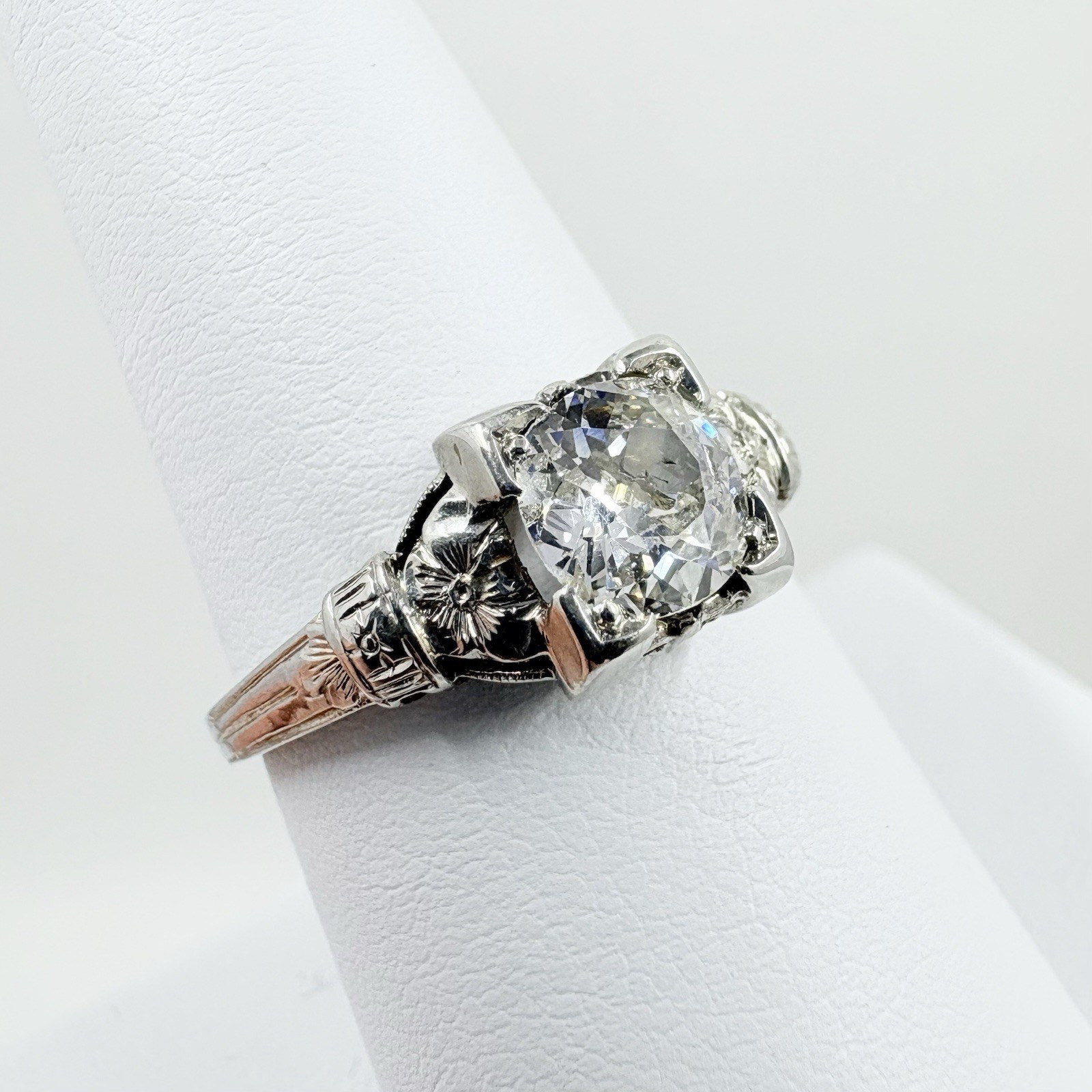 Antique 18k White Gold 0.65ct BELAIS Old European Cut Diamond Engagement Ring