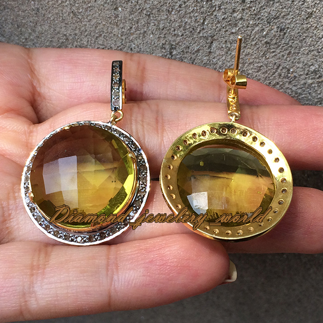 1.96ctw Rose Cut Diamond Lemon Topaz Silver Victorian Stunning Earring Jewelry