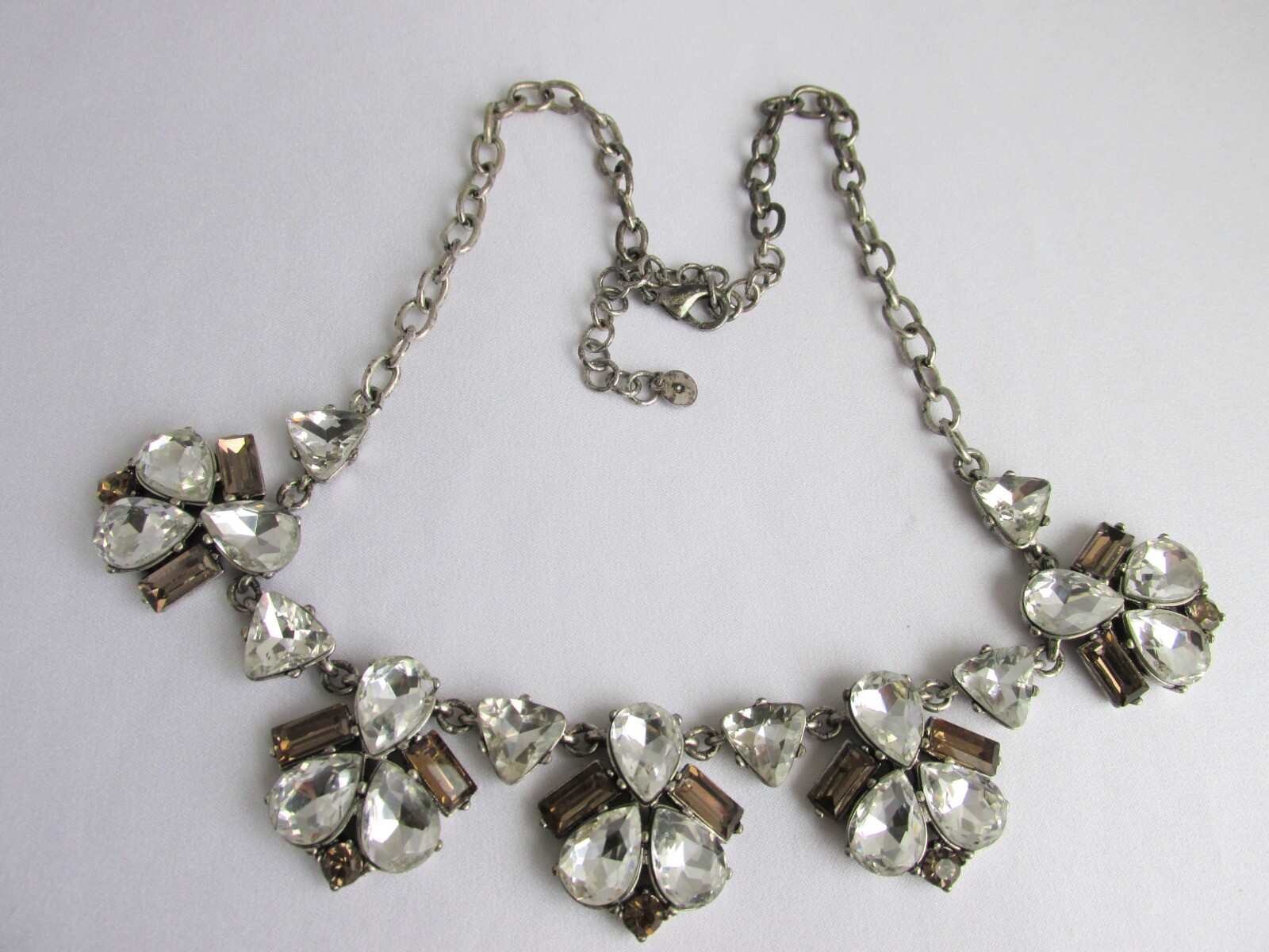 Vintage Stella & Dot Clear & Topaz Mirrored Rhinestone Necklace Bib Statement