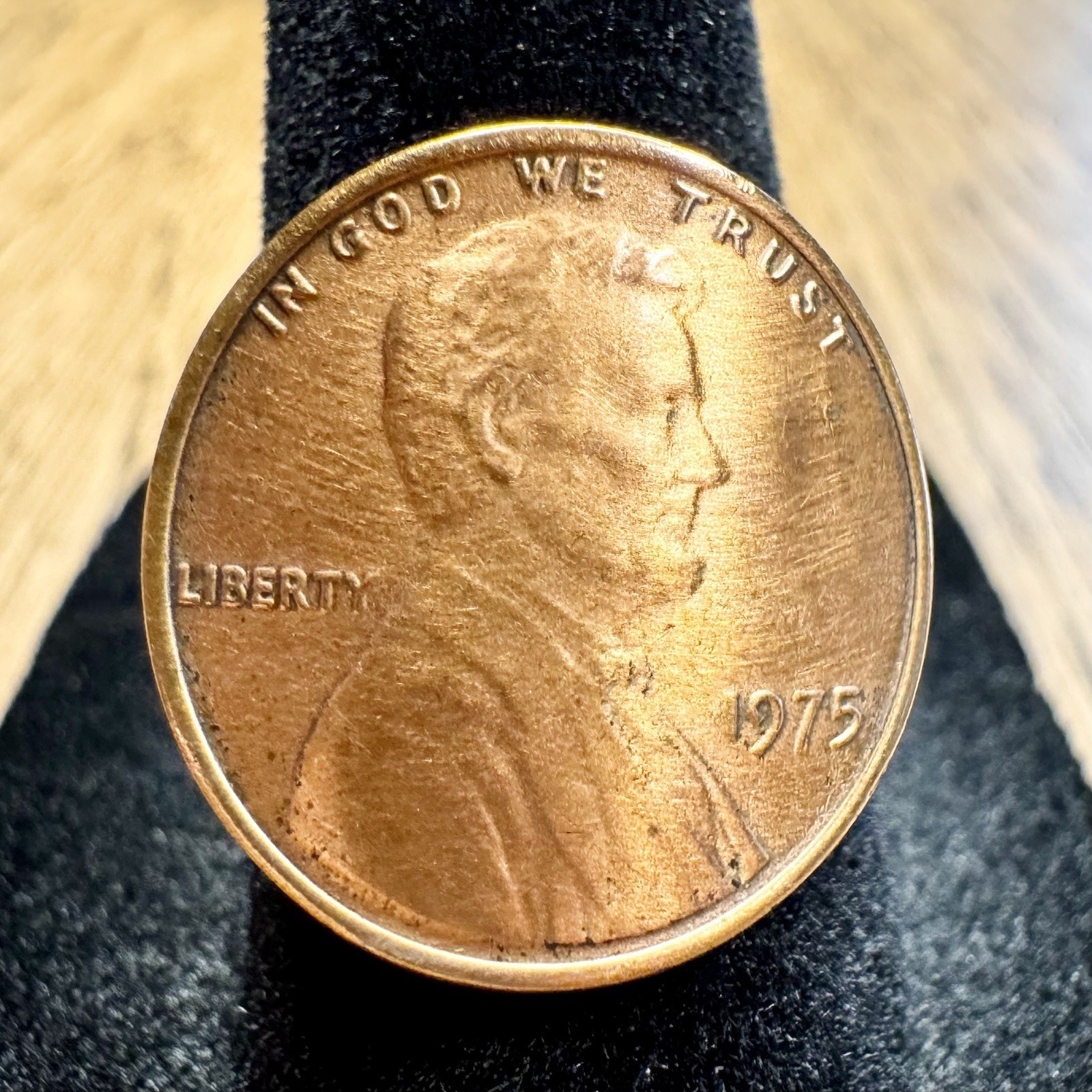 Vintage 1975 Lincoln Penny Copper Coin Ring Adjustable Statement Jewelry Sz 7.75