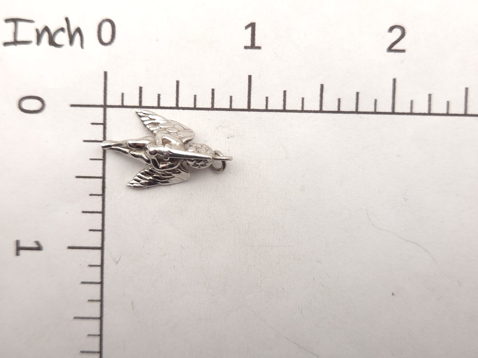 Vintage Sterling Silver Signed Guardian Angel w/ Sword Cherub Charm Pendant
