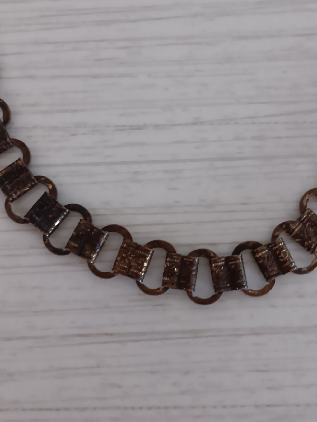 Antique NO CLASP Brass Bookchain Necklace Floral Stamped 14 1/2″