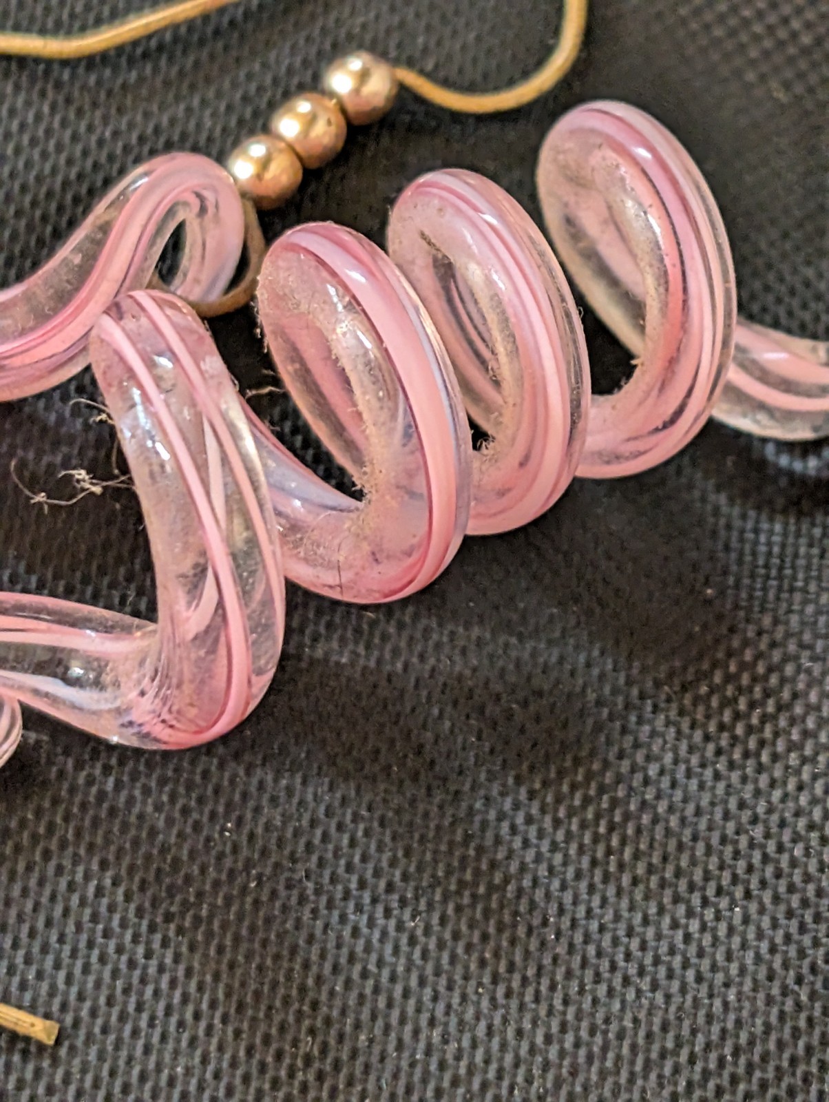 Spiral Pink Art Glass Dangle Earrings Featuring Silver Hooks 3″ Long