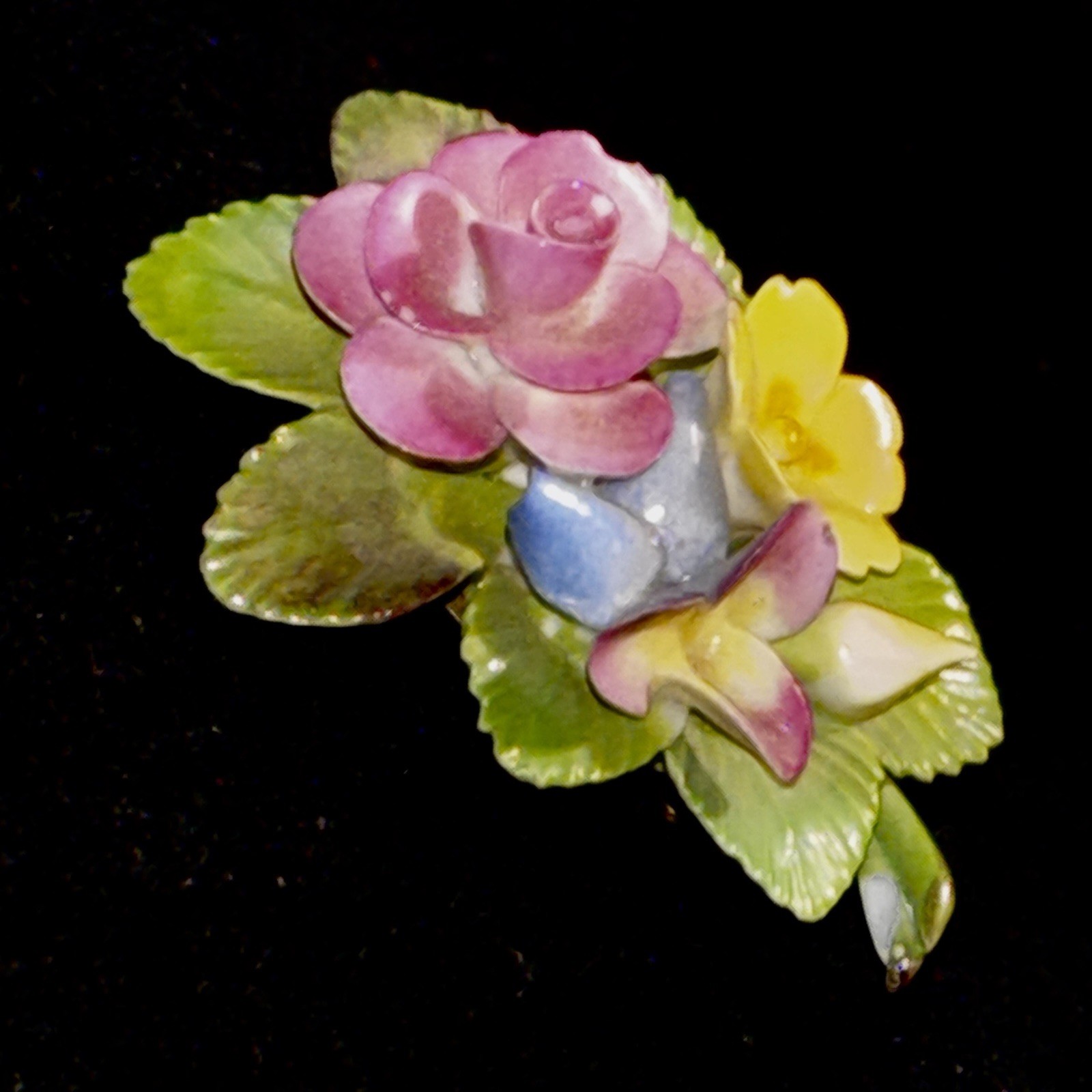 Cara Staffordshire Floral Brooch-1930s English Bone China Porcelain