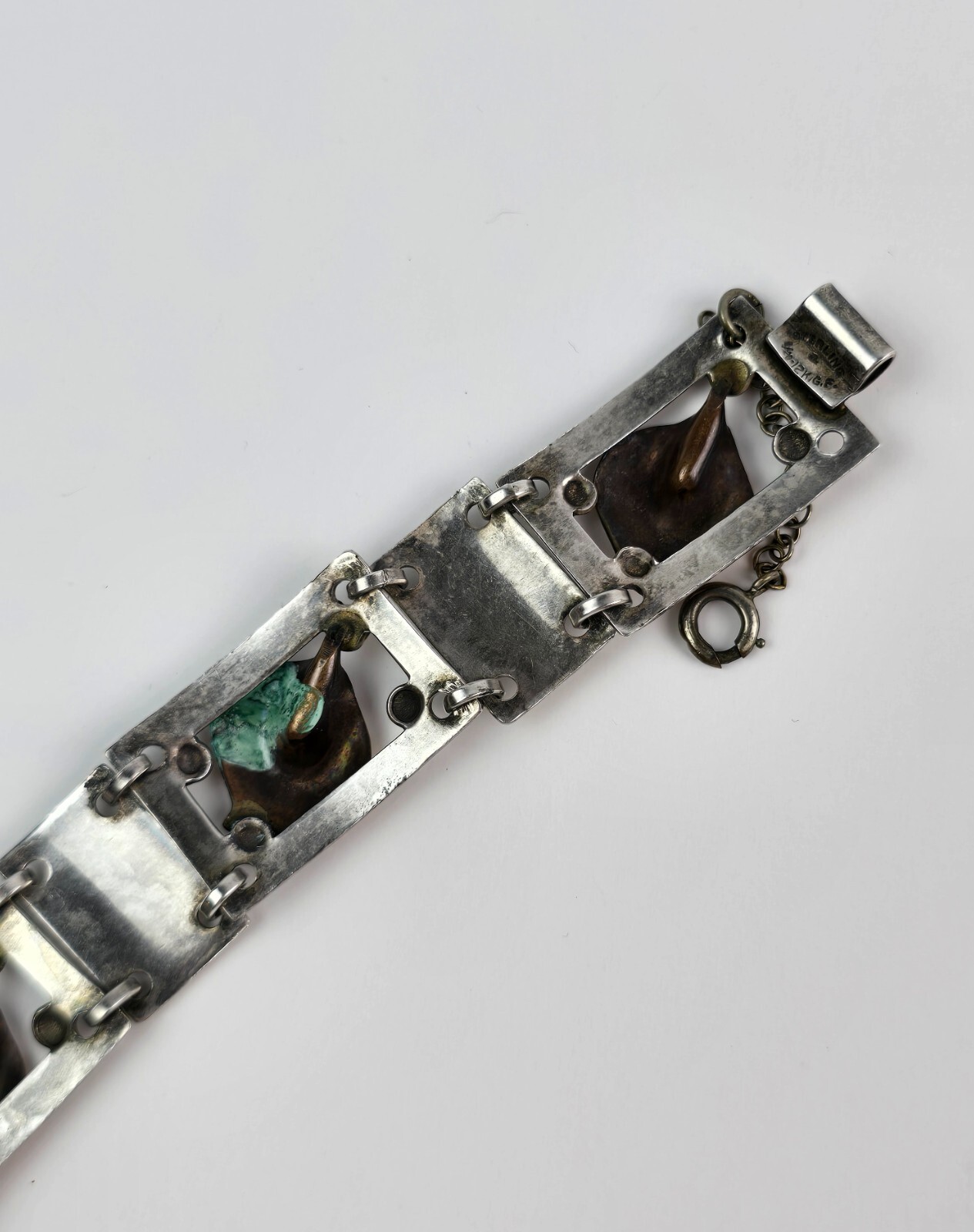 Vintage Sterling Silver & Gold Filled Flower Bud Square Link Bracelet 6.75″