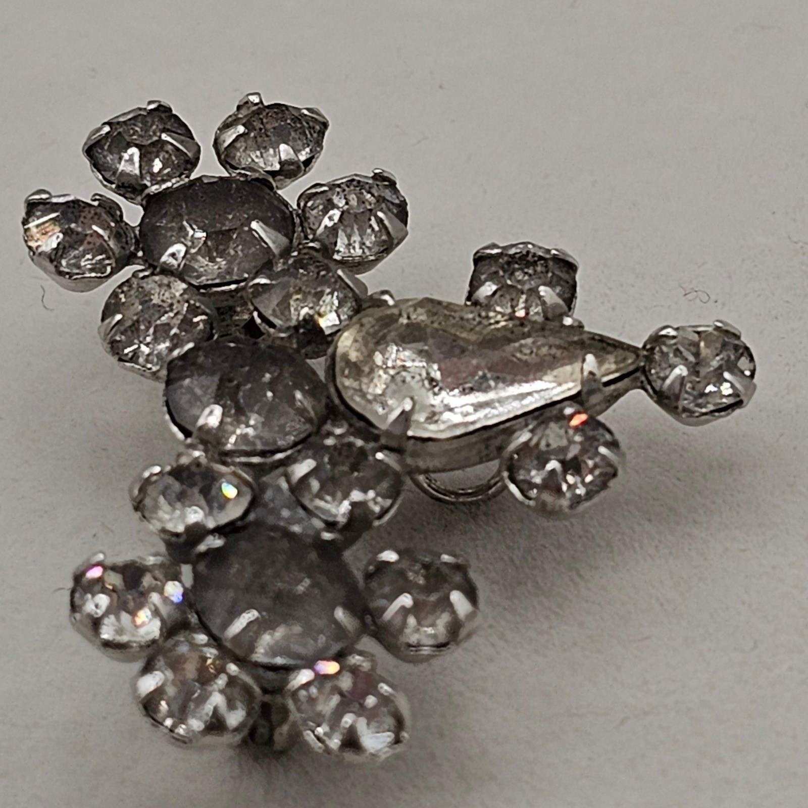 Vtg Rhinestone Brooch Pendant Clear Glass Silver Tone Floral Cluster Pin 1.5″