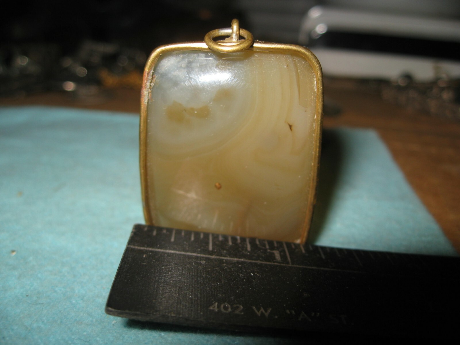 Amber Pendant Suspended Fossil Jellyfish Dandelion Gold Rim 15g 1 1/2″ x 1 1/8″