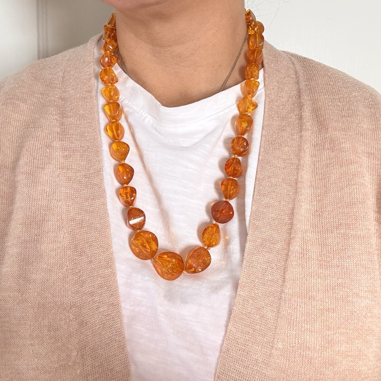 Authentic Honey Baltic Amber Necklace with 14k Solid Gold Clasp~25″