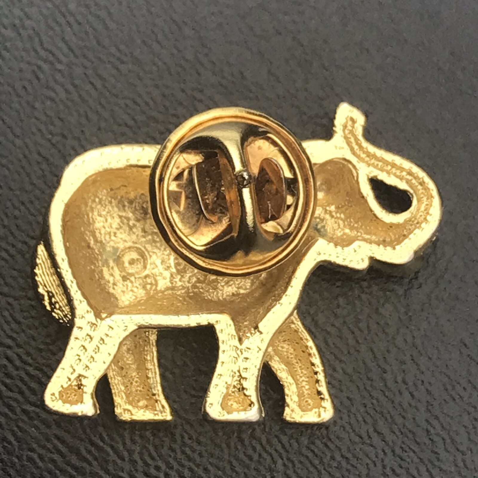 Vintage Gold Red Enamel Elephant Pin Brooch Trunk Up Good Luck Charm