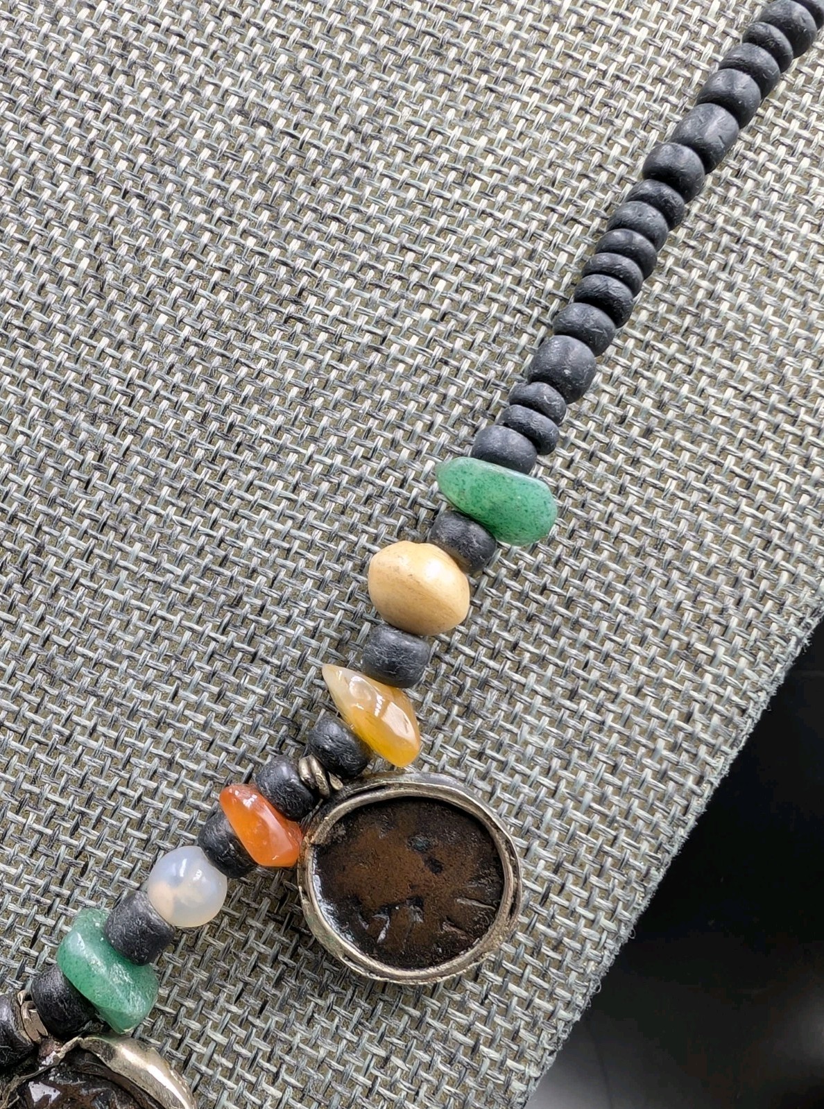 Vtg Ancient Silk Road Islam Mamluk Coin Stone Beads Sterling 925 Clasp Necklace