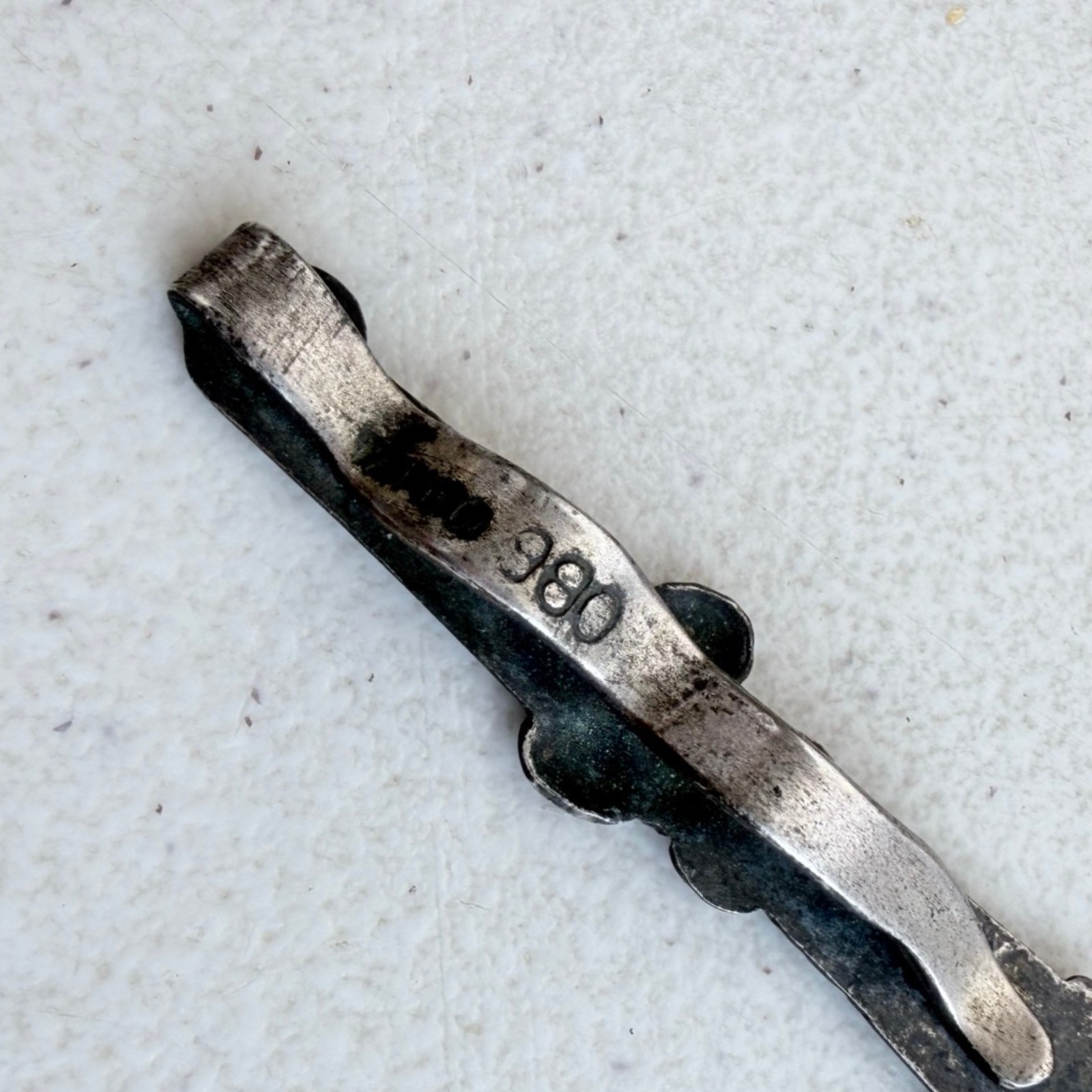 Vintage Sterling Silver 980 Tie Clip Taxco Mexican Ornate Pattern Bar