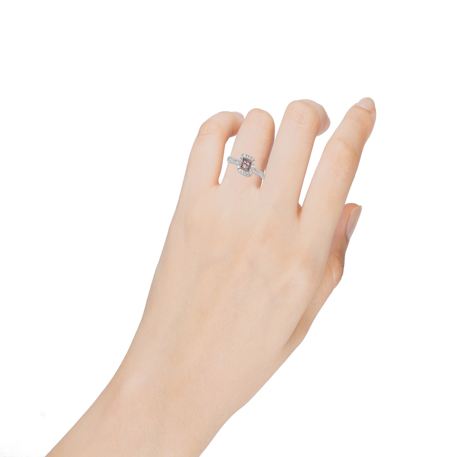 .69CT WHITE & PINK DIAMOND 18K WHITE ROSE GOLD PRINCESS & ROUND SQUARE LOVE RING