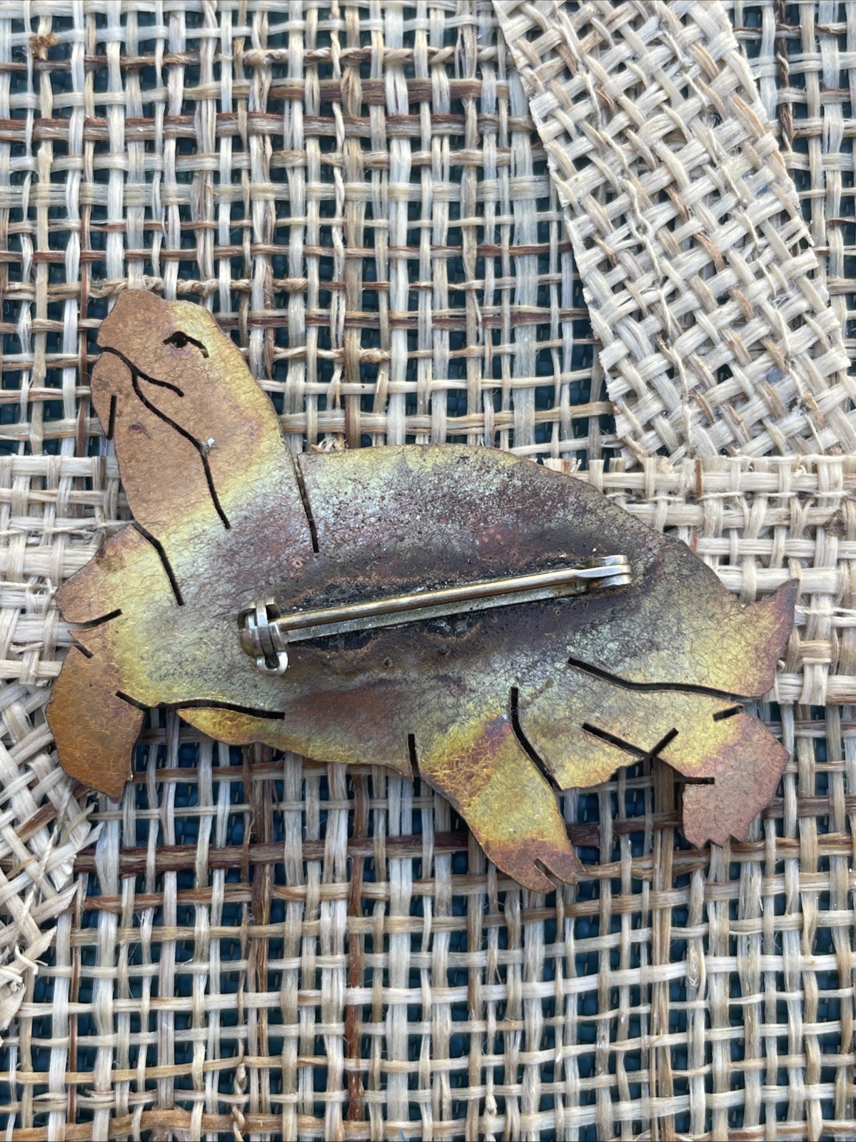 Vintage Copper Turtle Jewelry Brooch 2” 3/8 Long With Patina