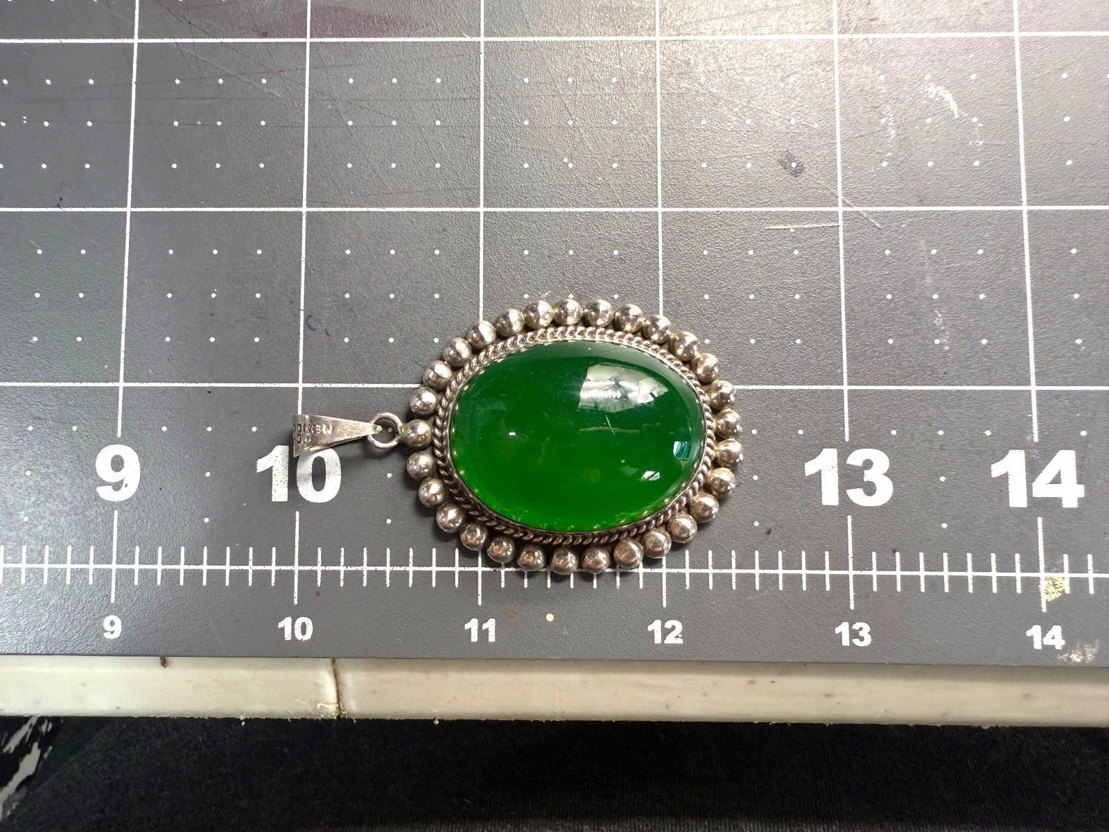 Vintage Taxco Silver Pendant TC 285 Mexico 925 Oval Green Glass Pendant ONLY