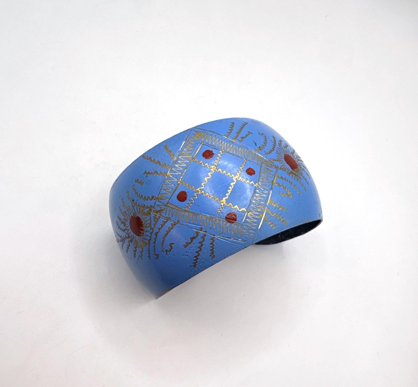 Vintage blue gold red enamel wide cuff bracelet