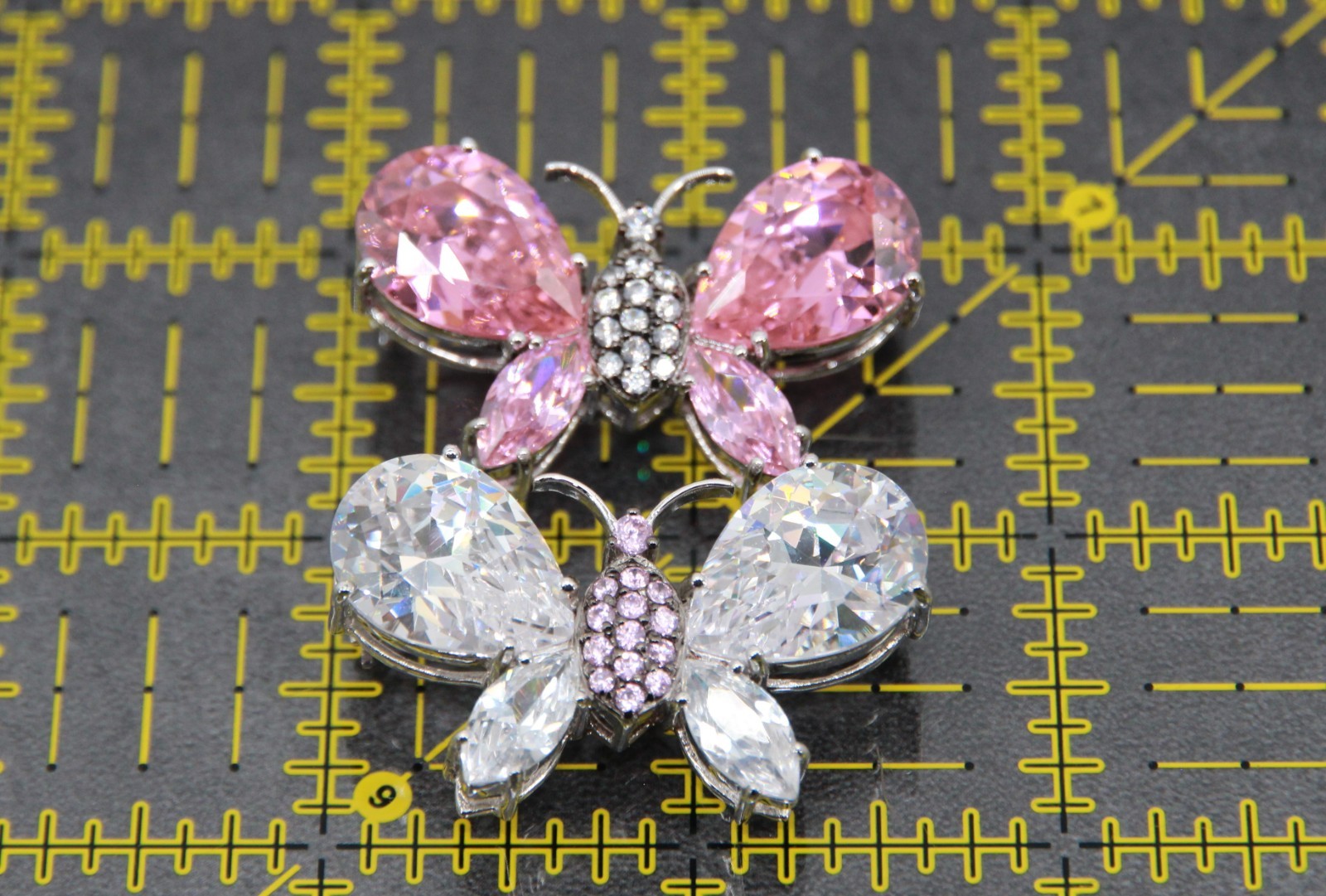 Real Collectibles by Adrienne Pair of Sterling Silver Gemstone Butterfly Pins