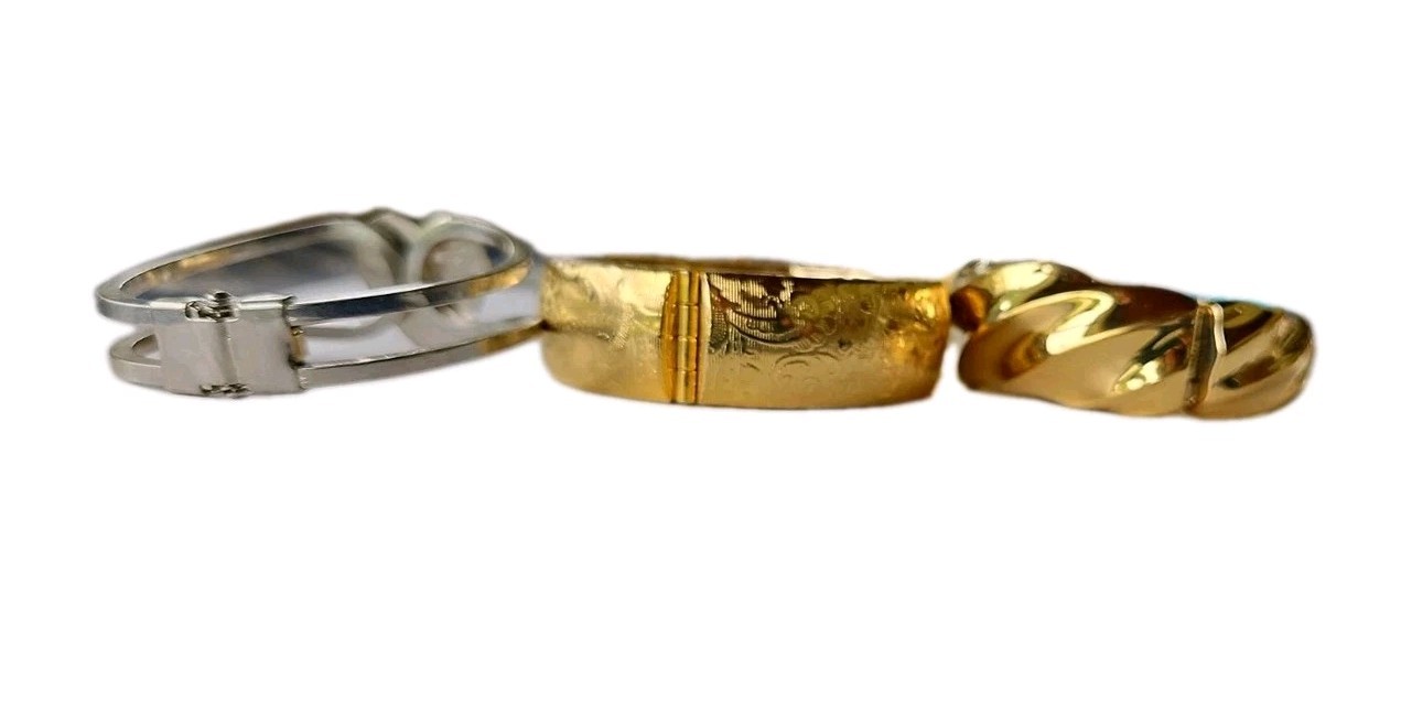 Vintage Costume Jewelry Bracelet Lot of 3 Hinged Clamper 5 Open Cuffs 1 Bangle