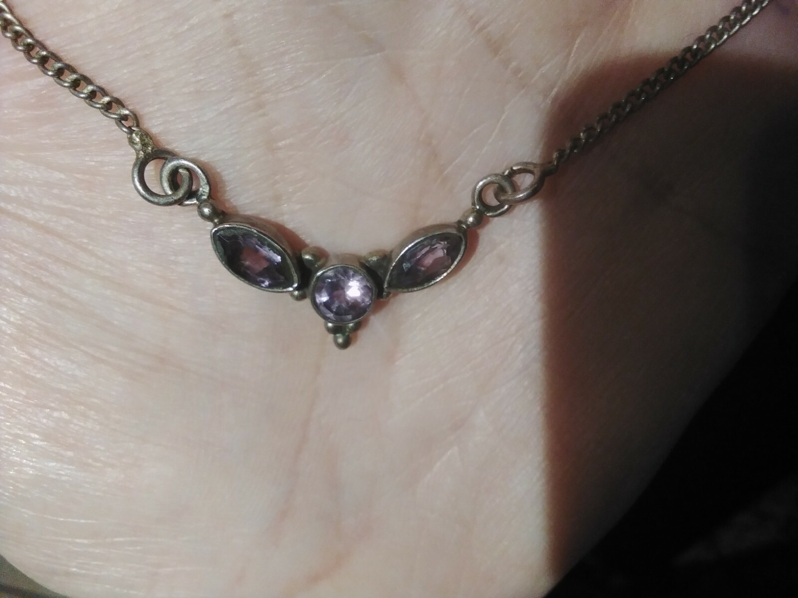 Vintage Sterling Silver Triple Amethyst Necklace. Purpler in Person reg $70