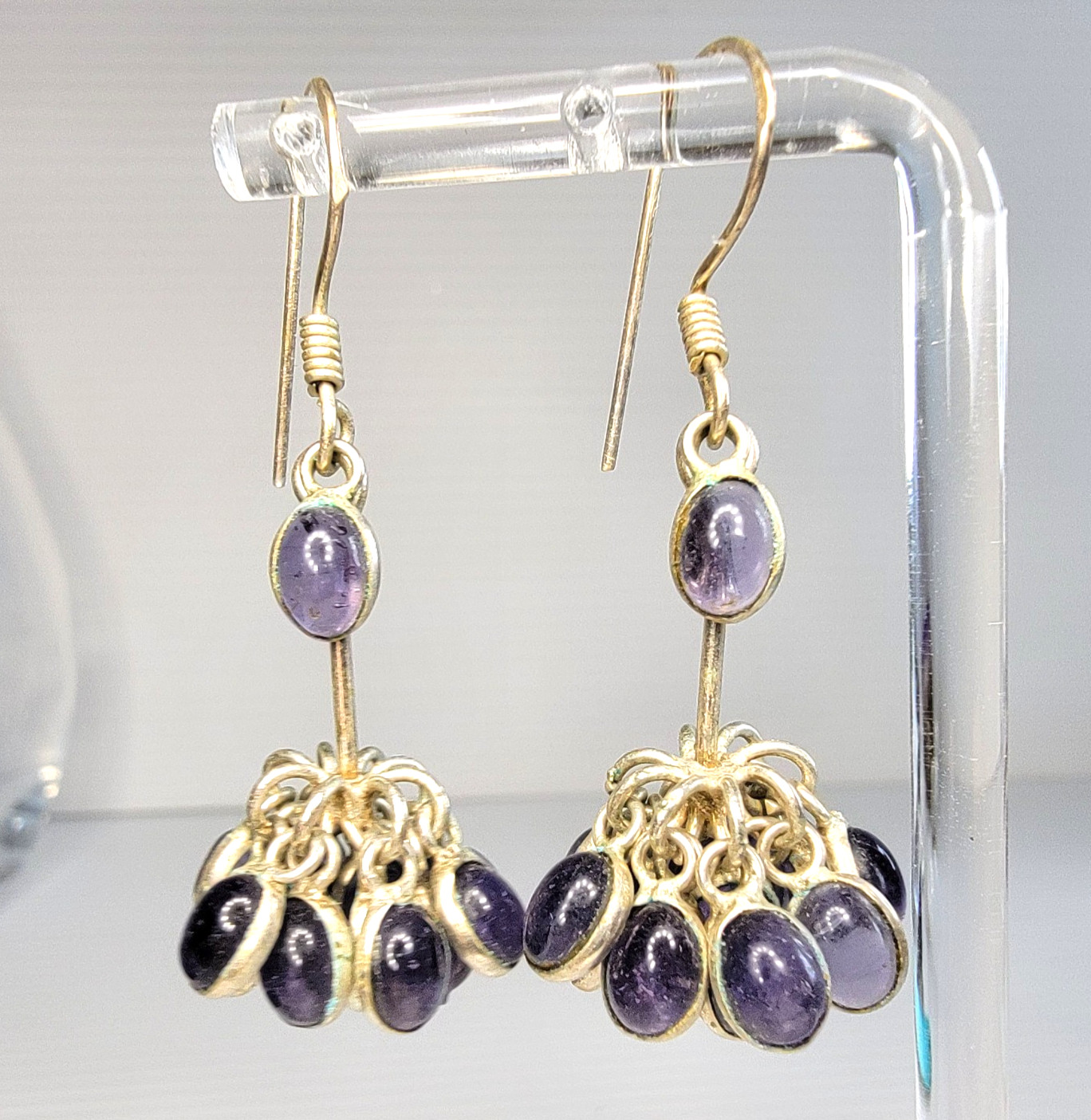 VTG Sterling Silver Cha-Cha Cluster Earrings Iolite Blue Glass Chandelier 925