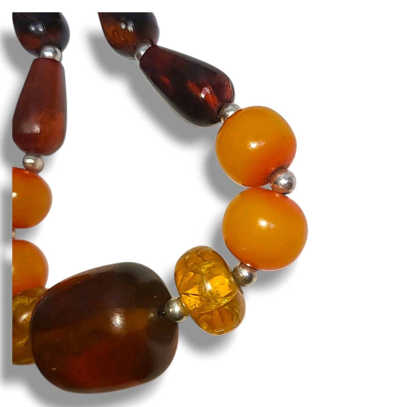 Mixed Baltic Amber Honey Cognac Butterscotch & 925 Silver Bead Necklace 20″