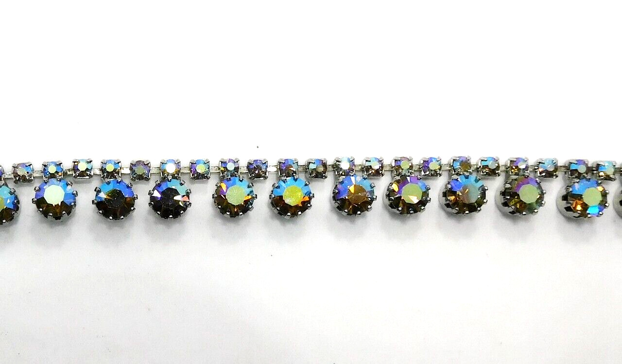 Vintage Vibrant Peacock Blue Violet Prong Set AB Rhinestone Necklace Adjustable