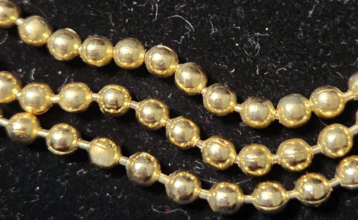 Vintage Gold Tone Beaded Necklace 3 Strands 16″ Small Beads Popcorn Link Retro