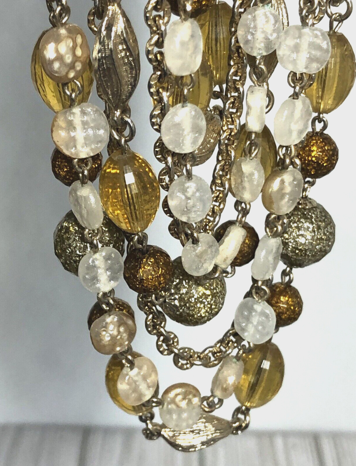 Vintage White Gold Tone Ball Beaded Chain Multistrand Textured Necklace