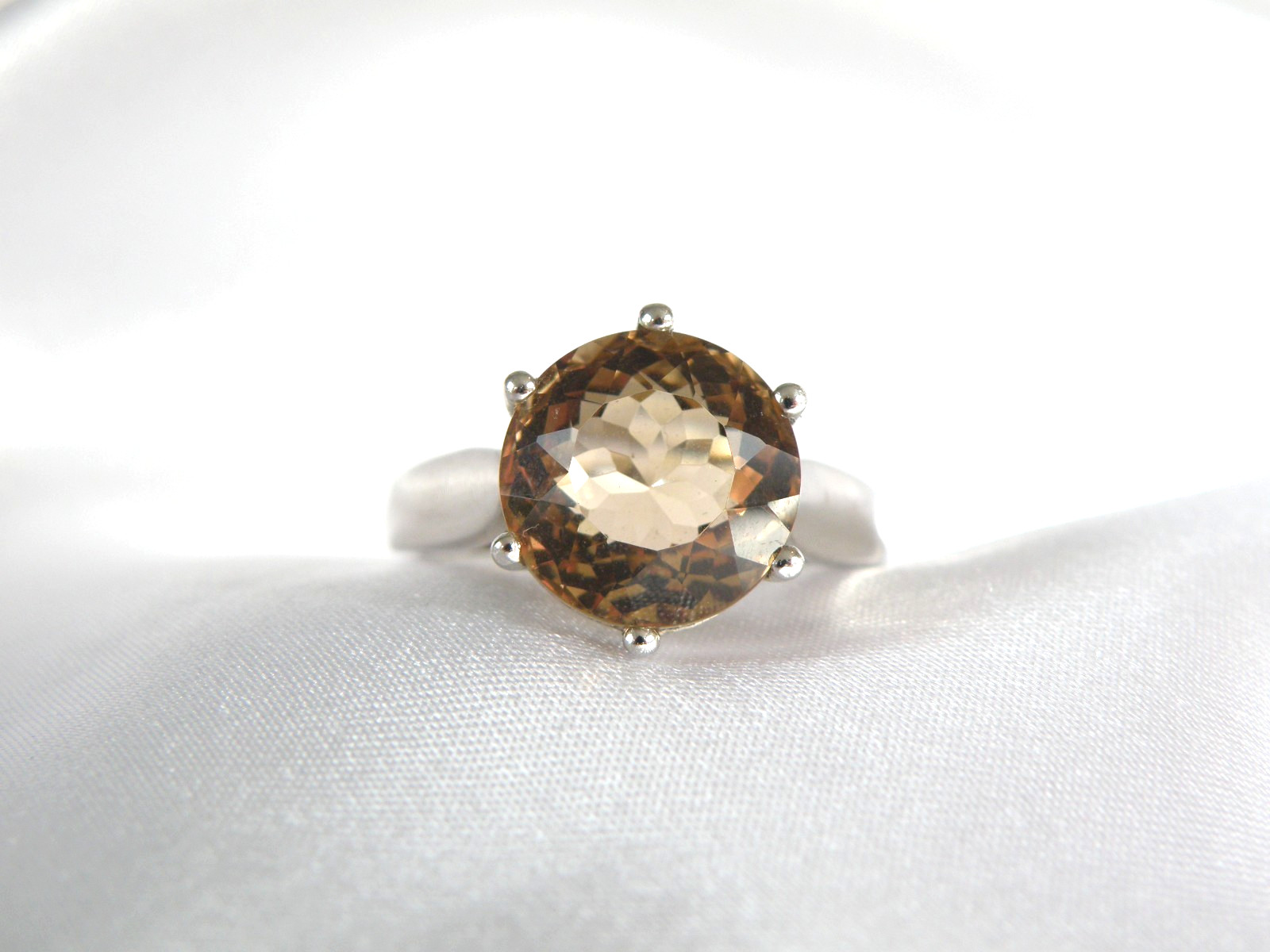 Vintage Sterling Silver 925 Natural Golden Beryl Solitaire Cocktail Ring Size 11