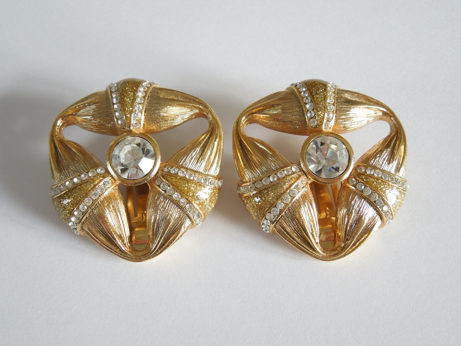 Massive Orena Paris Earrings With Clear Rhinestones 34.7 G / 3.7 X 3.5 Cm