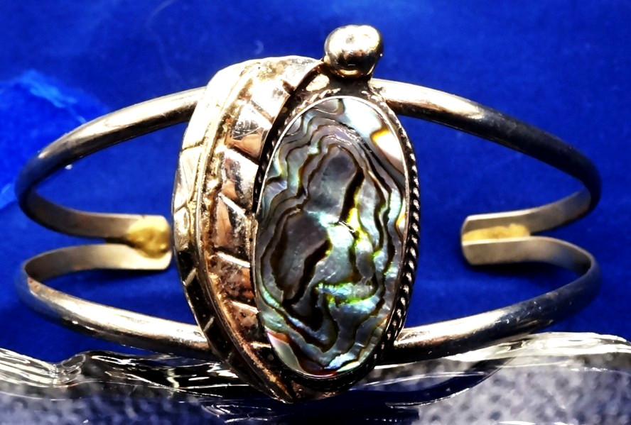 Vintage Mexico Silver Paua Abalone Southwest Cuff Bracelet