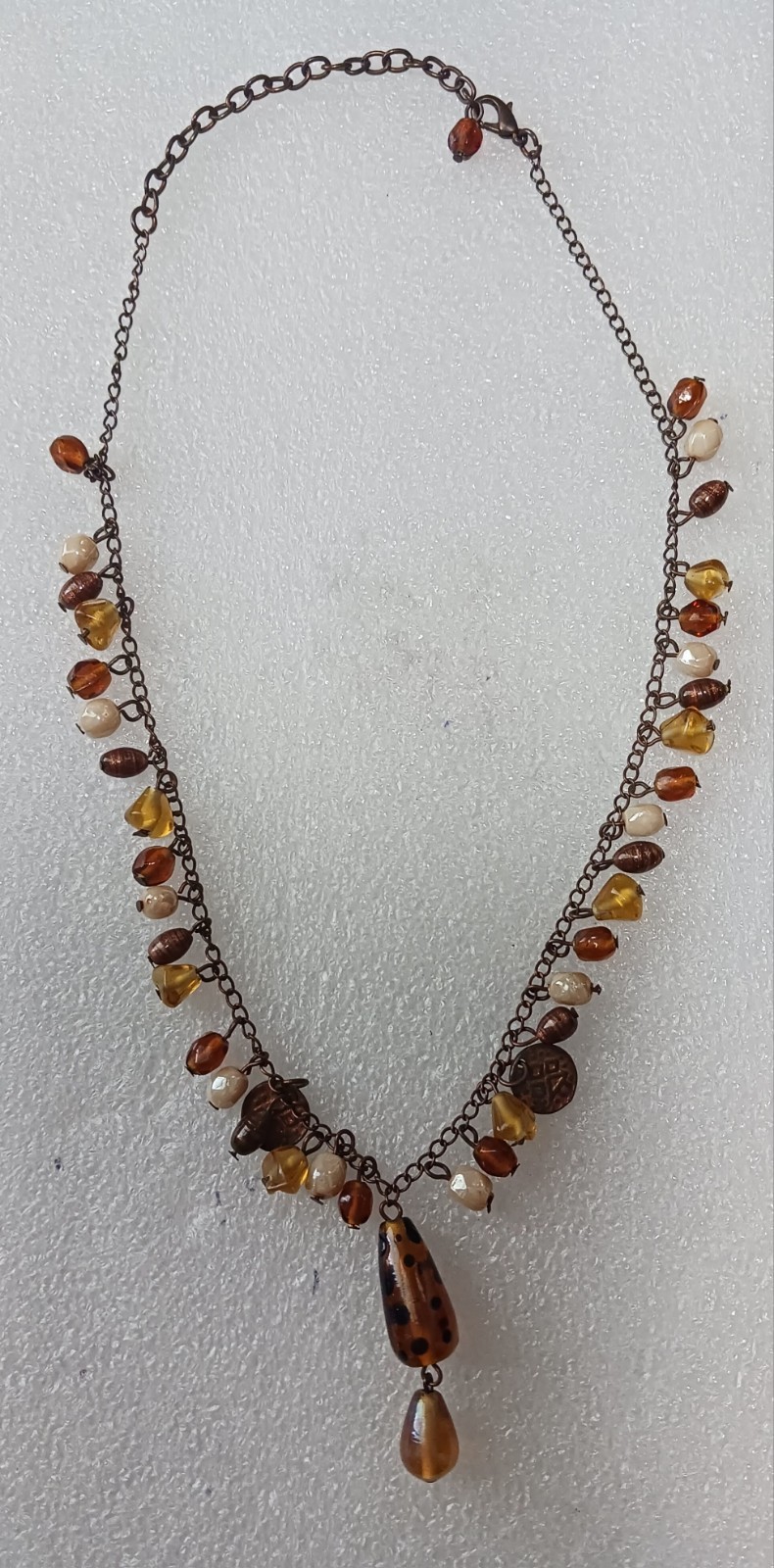 Vtg Boho Beaded 19.5″ Pendant Glass Stone Earthtone Estate Necklace
