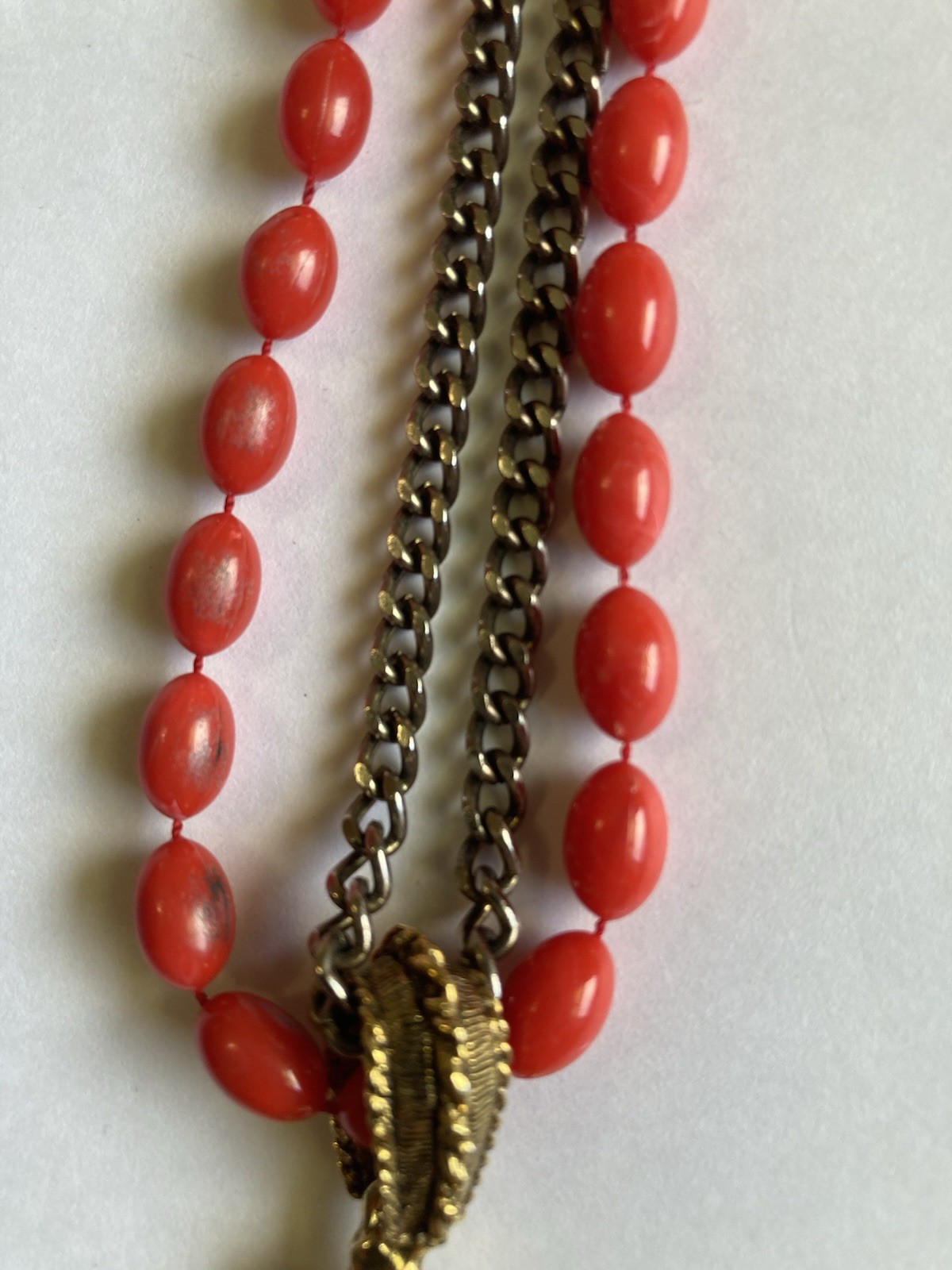 Vintage 1960s Brutalist Love Witch Necklace Deep Coral Lucite Gold Pendant