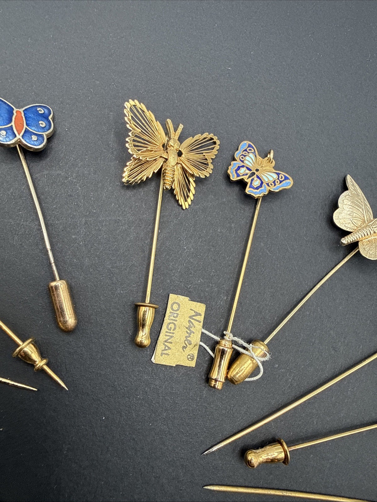 Lot Of Gold Tone Stick Pins – Butterflies Flower Garden Cloisonné One Monet B7