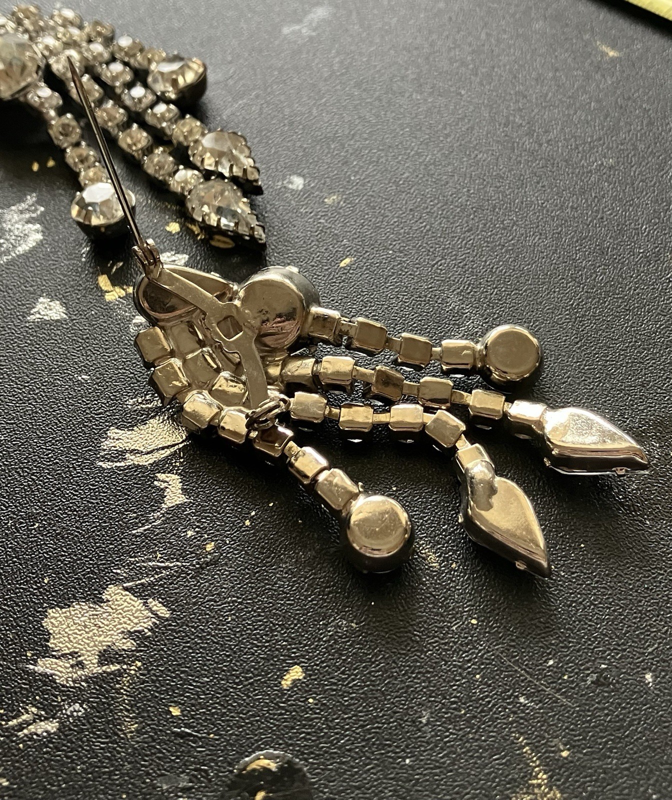 Vintage Silver Toned Rhinestone Jewelry Set Necklace, Earrings, and Brooch