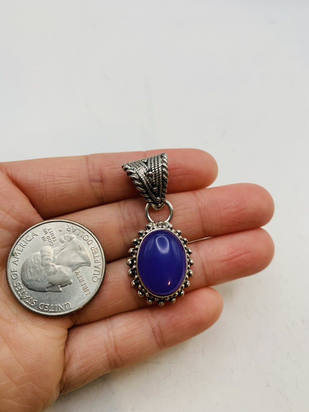 Vintage Sterling Silver Bohemian Purple Blue Oval Dainty Natural Stone Pendant