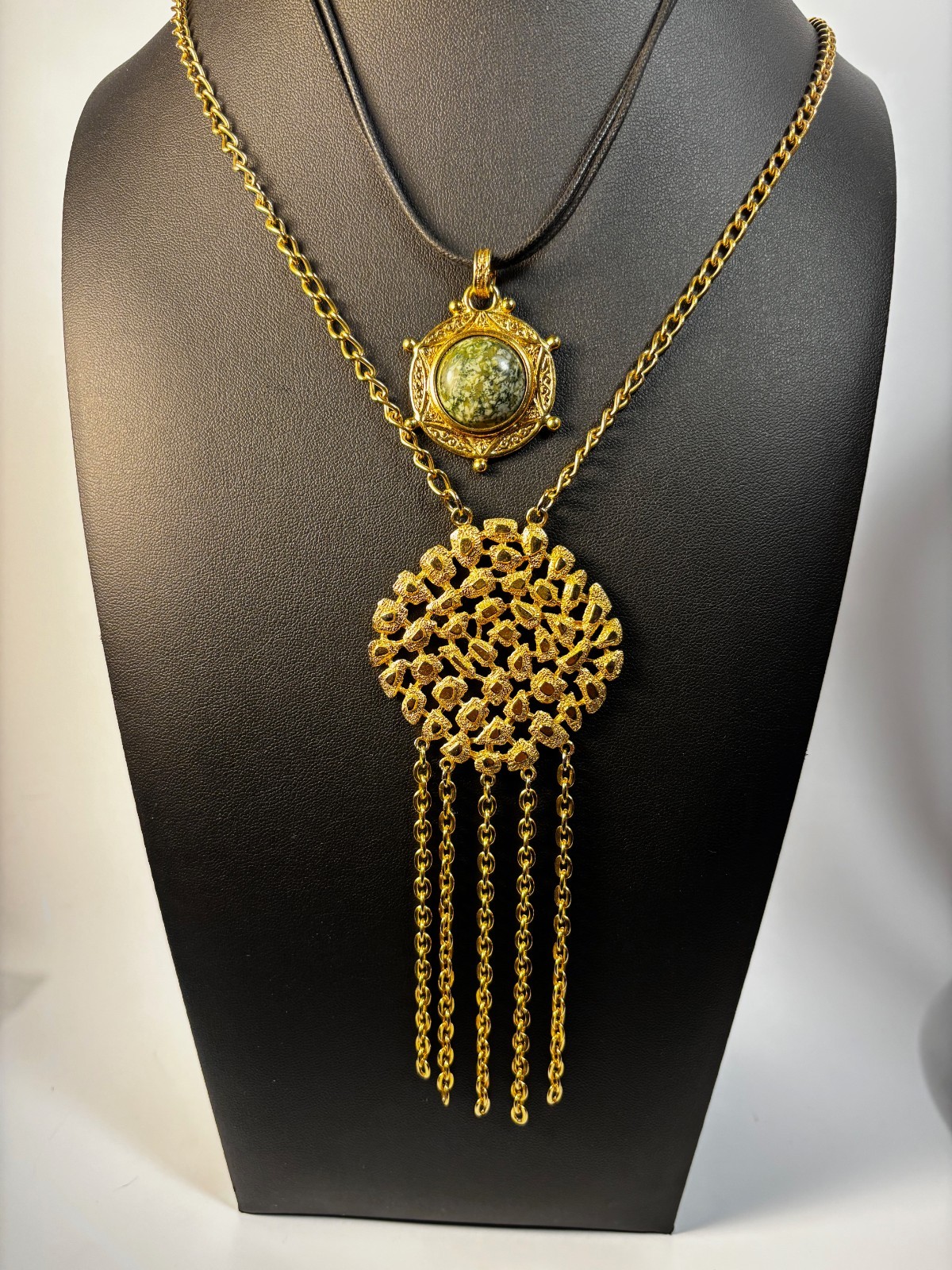 Pendant Necklaces Gold Tone Chunky Statement Express Signed Maximalist