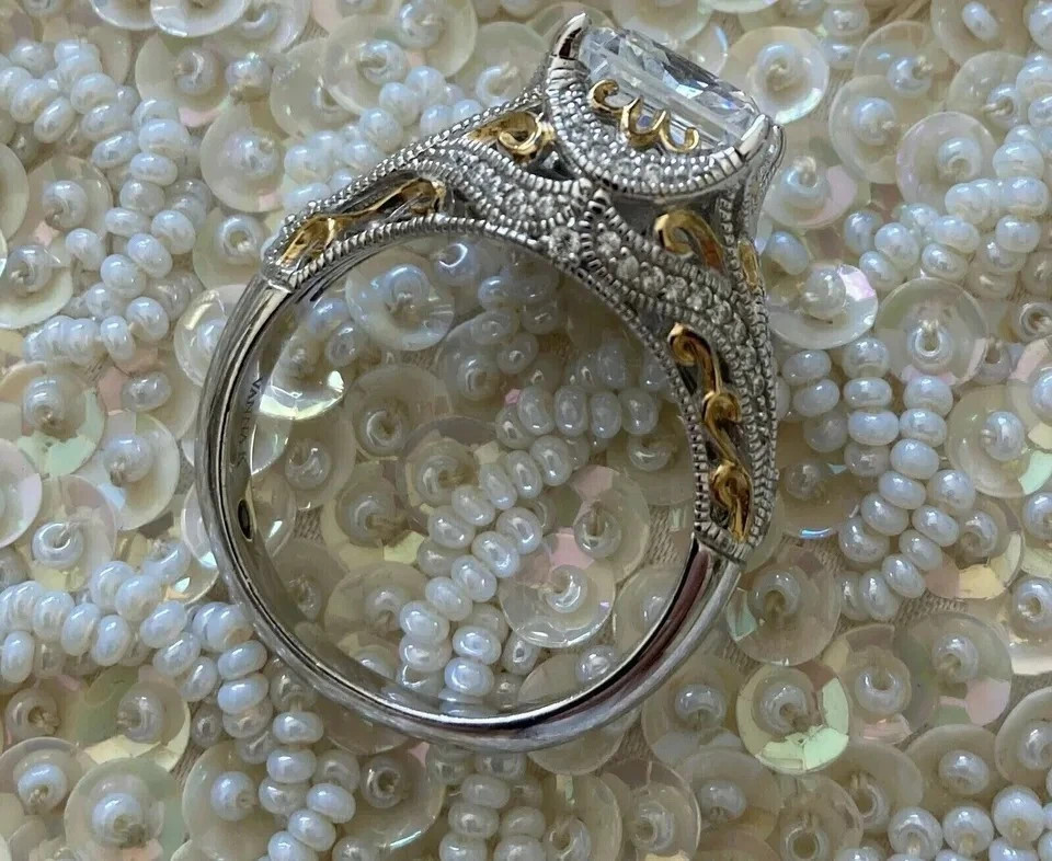 Victorian 3Ct Princess Cut Lab Created Diamond 14K Two-Tone Gold Finish Her Ring