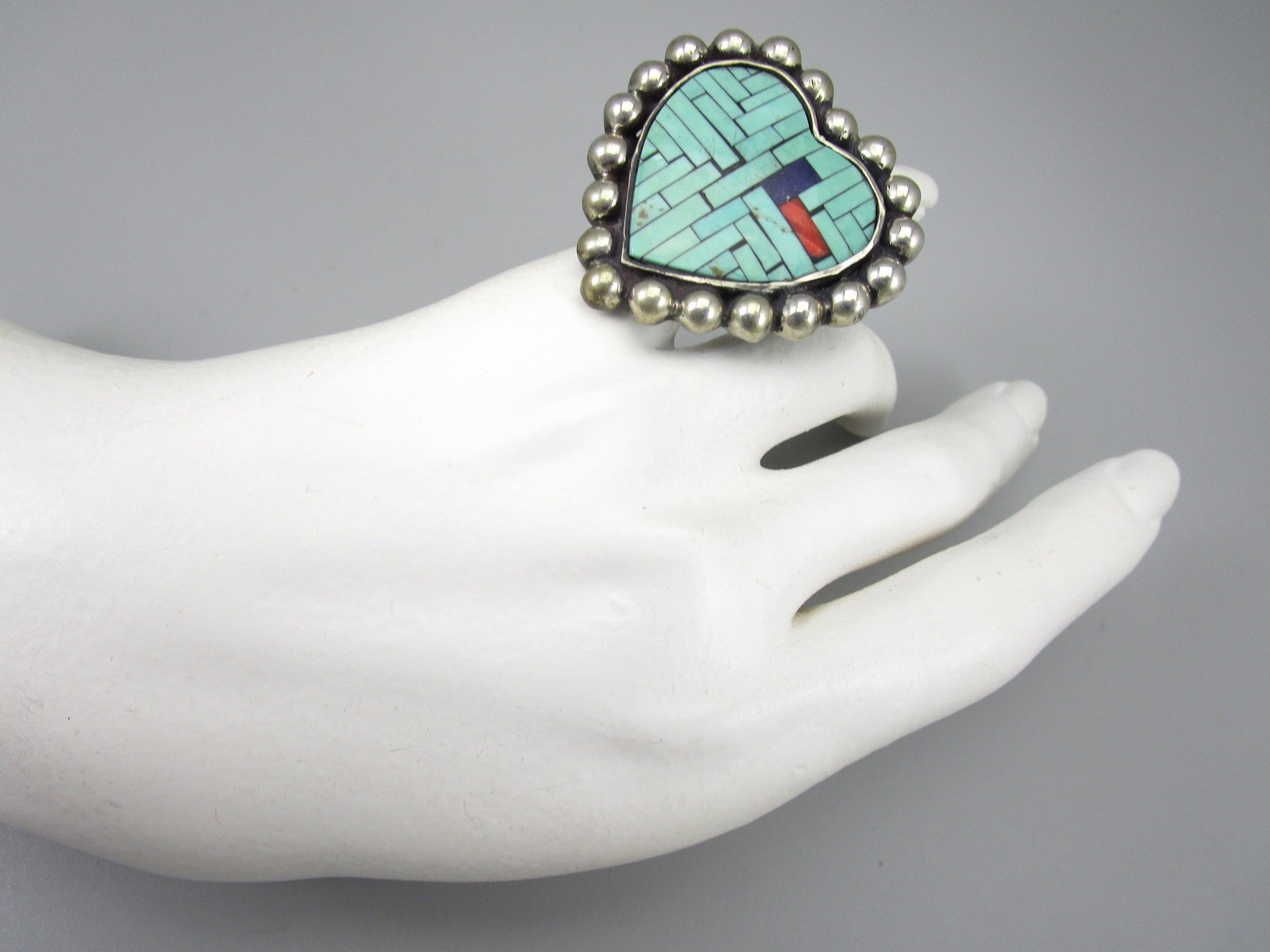 WONDERFUL DIAN MALOUF STERLING SILVER TURQUOISE MOSAIC HEART RING SZ 7