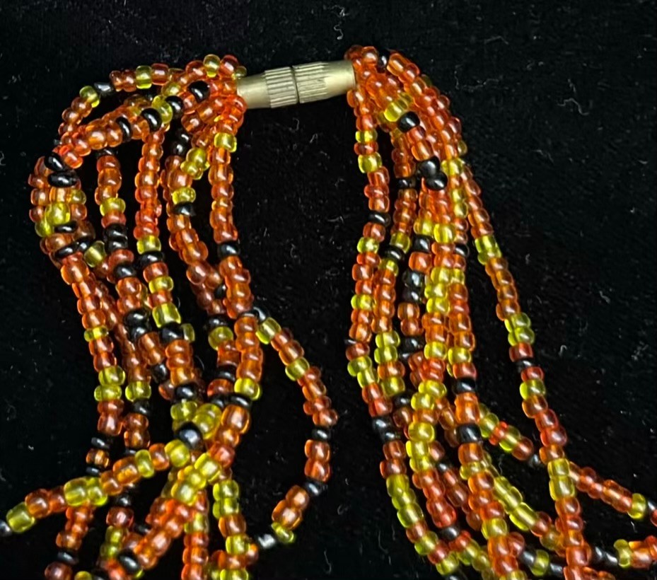 Faux Amber Large Bead Pendant Necklace Marbled Lucite Multistrand Sead Beads 21”