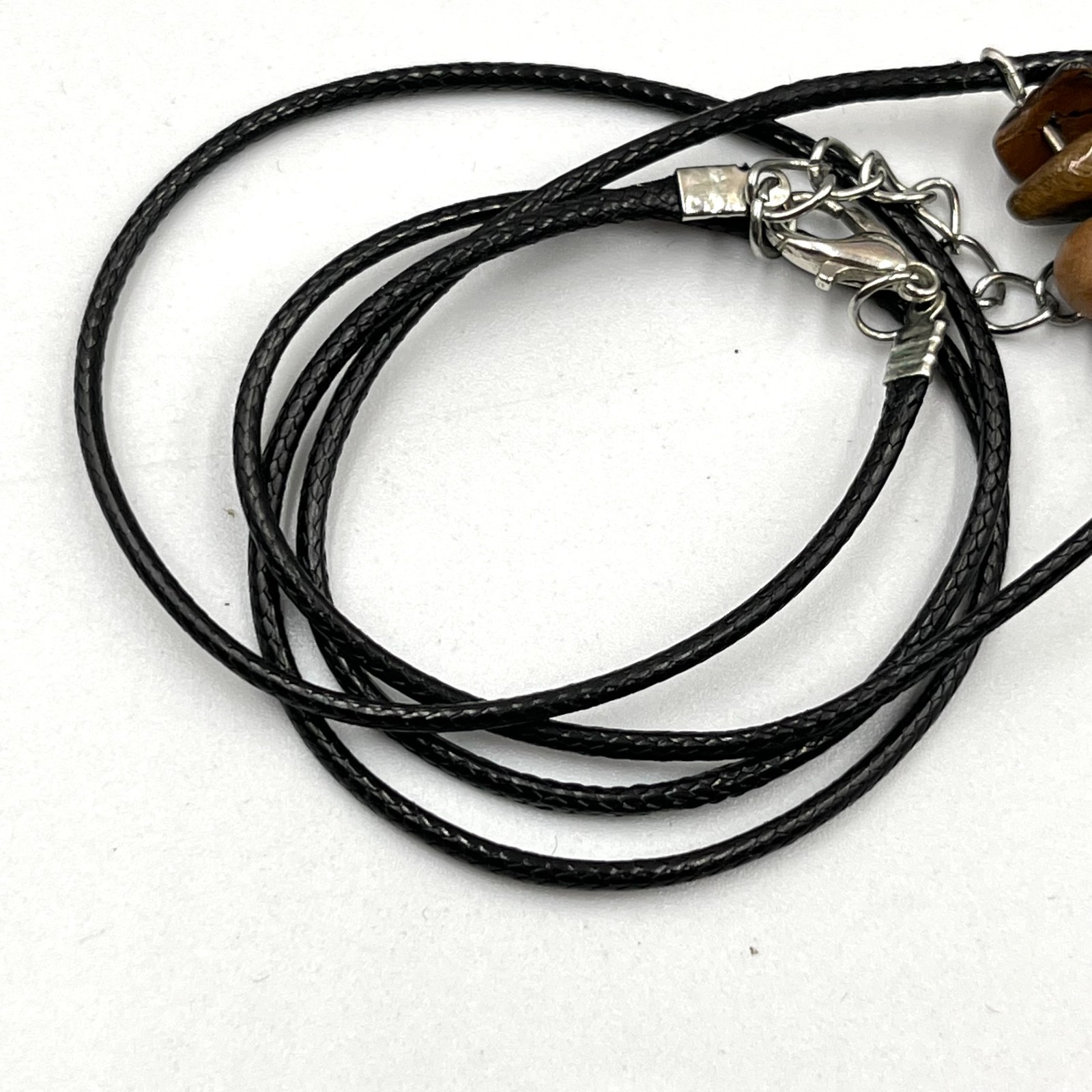VTG Retro Boho Tigers Eye Mushroom Pendant Black Cord Necklace Earthy Goblincore