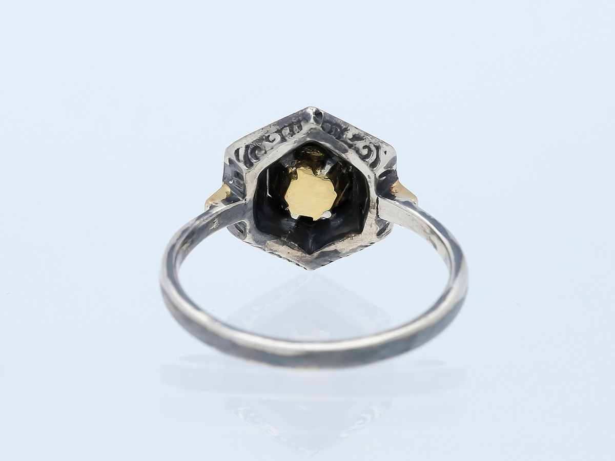 Antique Solitaire Ring 0.35ct. Brilliant diamond 925 silver 585 gold detail j…