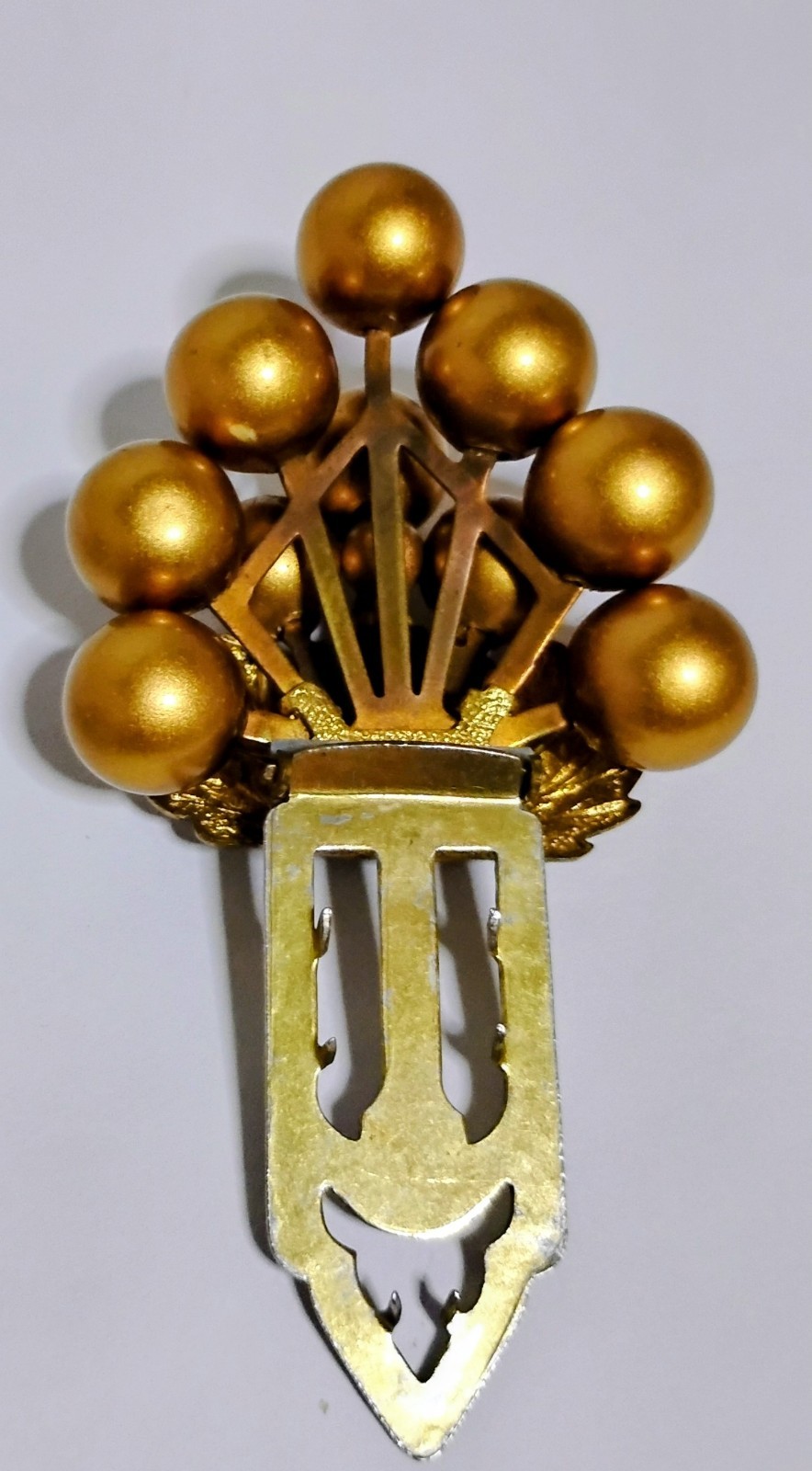 Vintage Golden Grape Clusters Dress Clip Brass Tone Faux Pearl