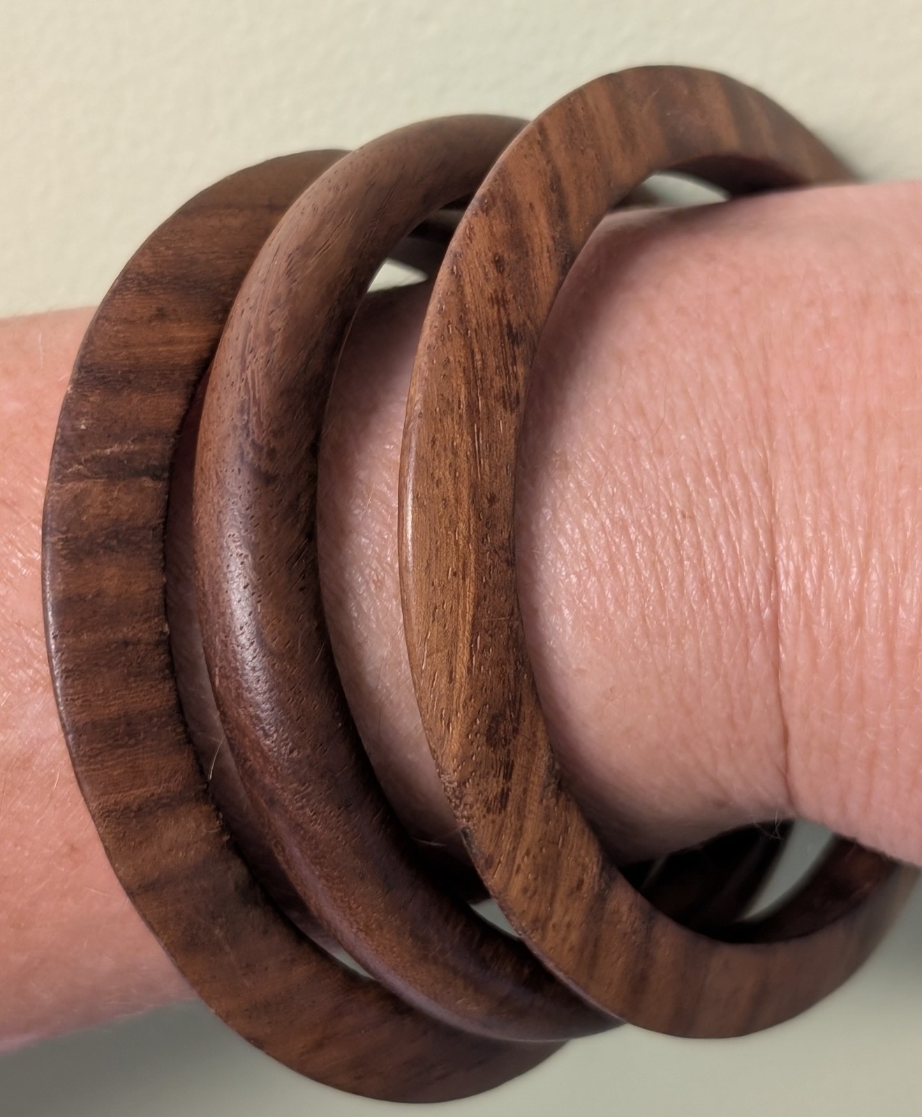 Vintage Wooden Dark Brown Bangle Bracelets Different Shaped Lot of 3 Boho Chic