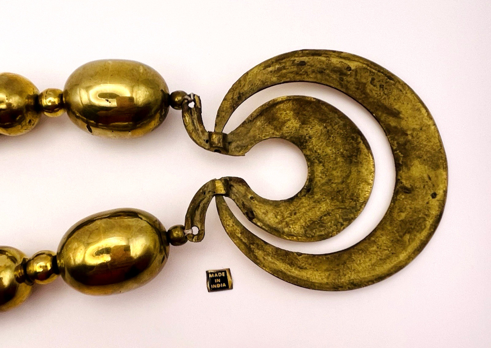 Vintage Artisan Statement Brass Made in India Necklace and Earrings