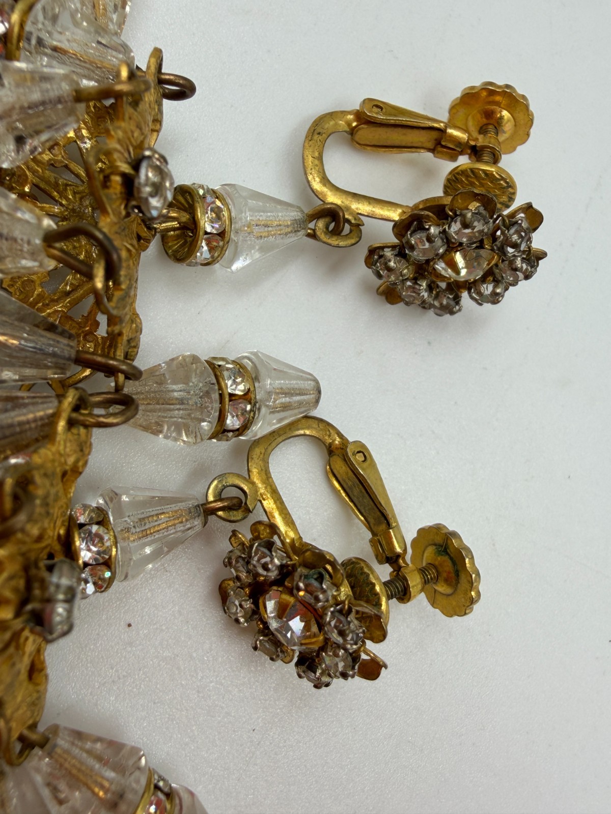Vintage Earrings Clip On Miriam Haskell Chandelier Glass Missing Bead